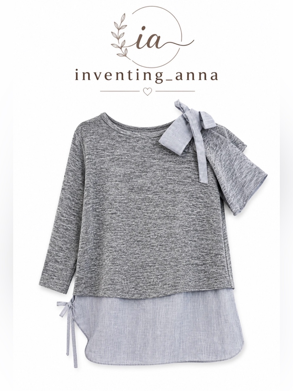 Women’s Chic yet Comfortable Gray Layered Jersey, Loose Fit Cotton Sweater Top